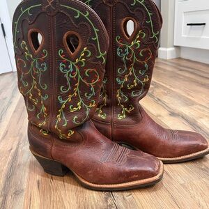 Twisted X Brown Western Square Toe Boots Embroidered Women’s 9B